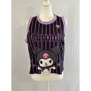 Kuromi Sanrio Jersey Tank Top XL Black Purple Striped Kawaii Goth Y2K